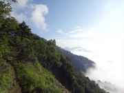 登山道から眺める朝日の黒姫山と雲海